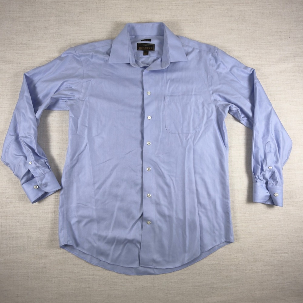 Jos A Bank Reserve Dress Shirt Mens 16.5 33 Blue Herringbone Slim Fit Cotton